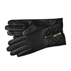 Belsac, skindhandske i sort med quilt og guld lynls