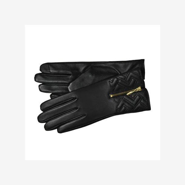 Belsac, skindhandske i sort med quilt og guld lynls