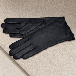 Belsac, lang skindhandske i sort med stikninger