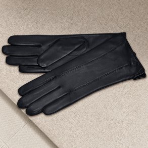 Belsac, lang skindhandske i sort med stikninger