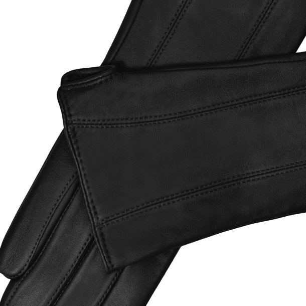 Belsac, lang skindhandske i sort med stikninger