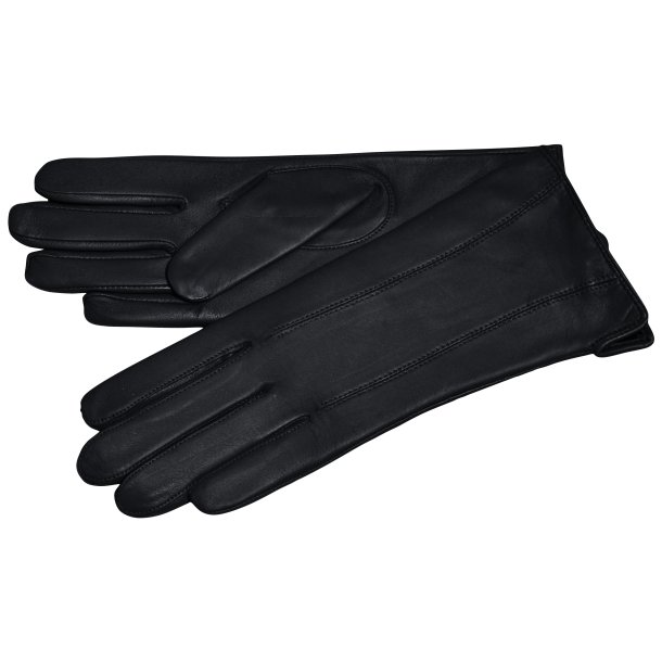 Belsac, lang skindhandske i sort med stikninger