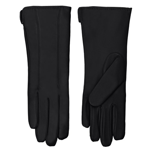 Belsac, lang skindhandske i sort med stikninger