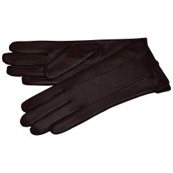 Belsac, lang skindhandske i brun med stikninger