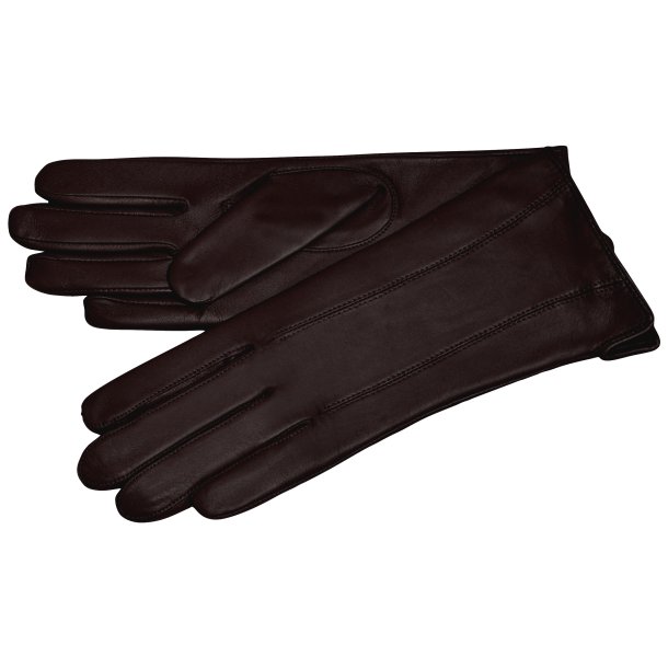 Belsac, lang skindhandske i brun med stikninger