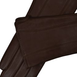 Belsac, lang skindhandske i brun med stikninger