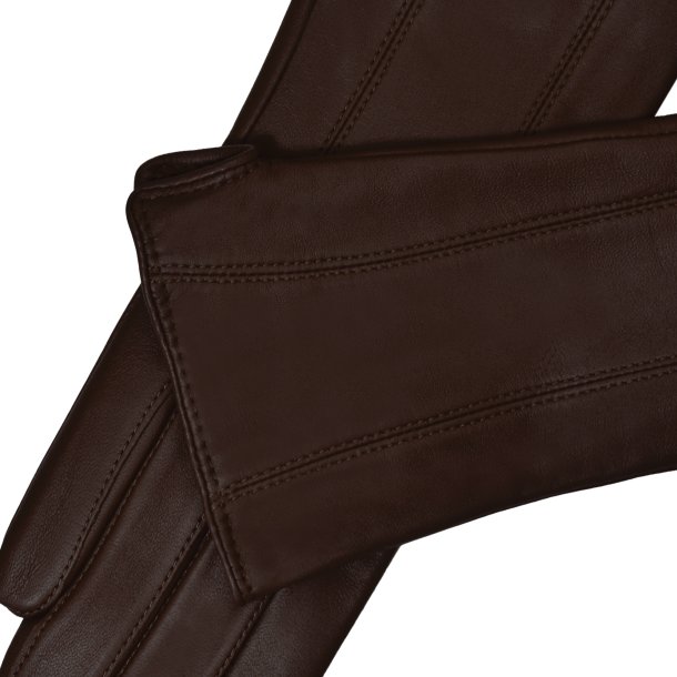 Belsac, lang skindhandske i brun med stikninger