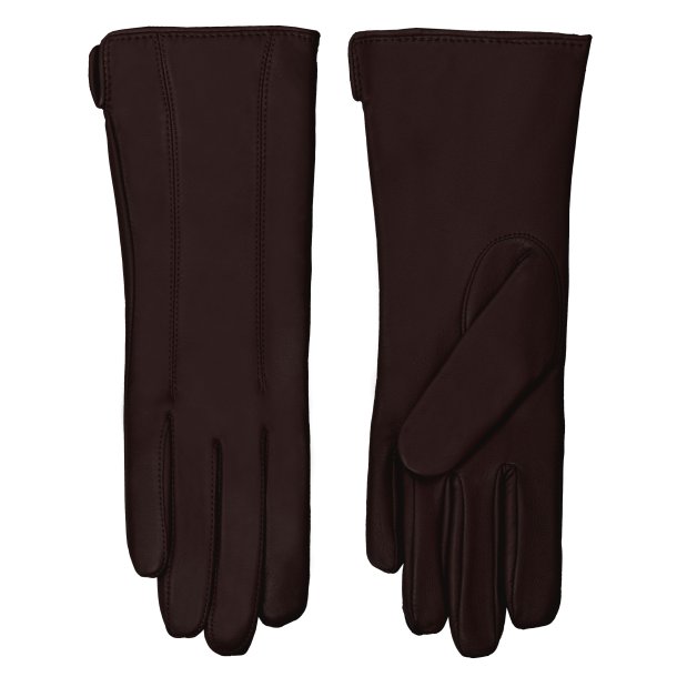 Belsac, lang skindhandske i brun med stikninger