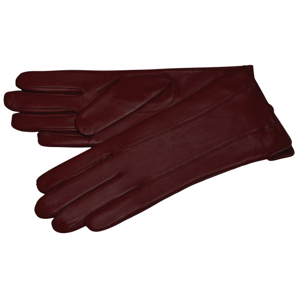 Belsac, lang skindhandske i burgundy med stikninger