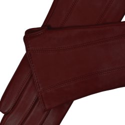 Belsac, lang skindhandske i burgundy med stikninger