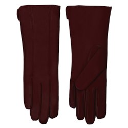 Belsac, lang skindhandske i burgundy med stikninger