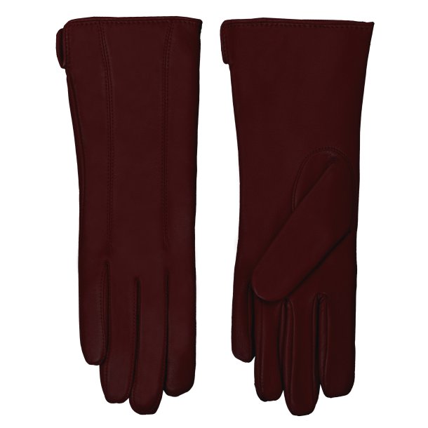 Belsac, lang skindhandske i burgundy med stikninger