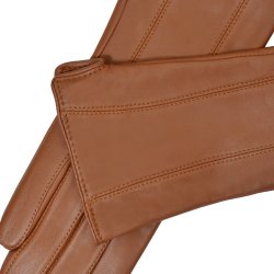 Belsac, lang skindhandske i cognac med stikninger