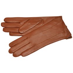 Belsac, lang skindhandske i cognac med stikninger