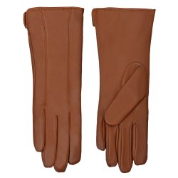 Belsac, lang skindhandske i cognac med stikninger