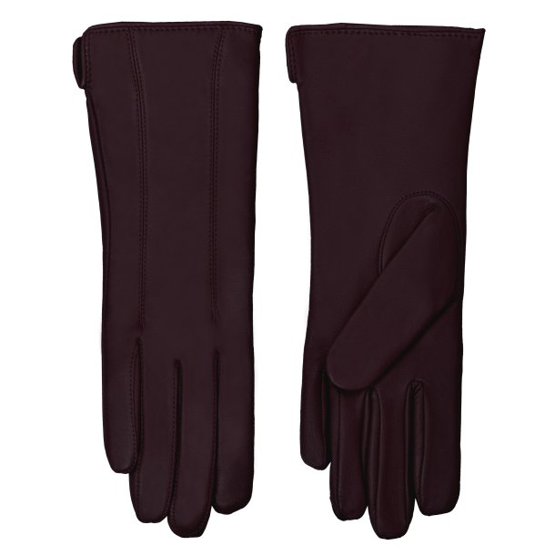 Belsac, lang skindhandske i blommefarvet med stikninger