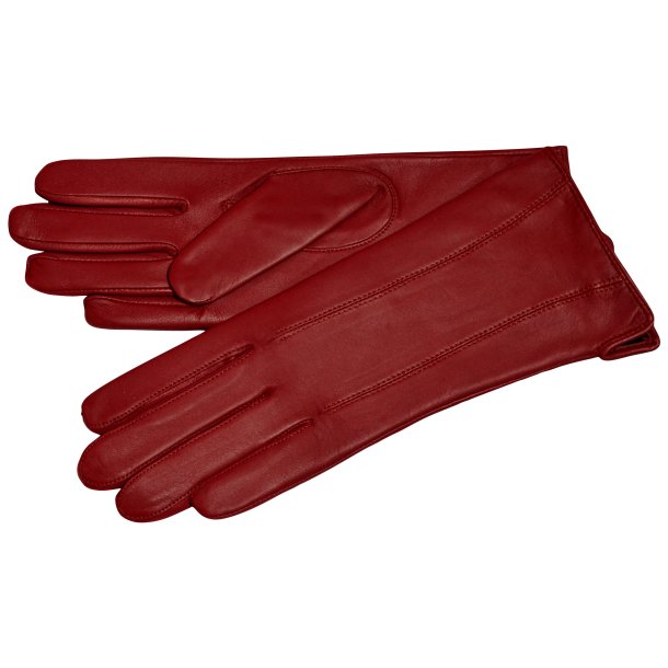 Belsac, lang skindhandske i rd med stikninger