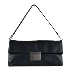 Mille, Belsac sort clutch/skuldertaske i skind med aftagelig rem og kraftigt overslag