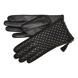 Kashia, Belsac skindhandske i sort med lynls i siden og quilt p forsiden