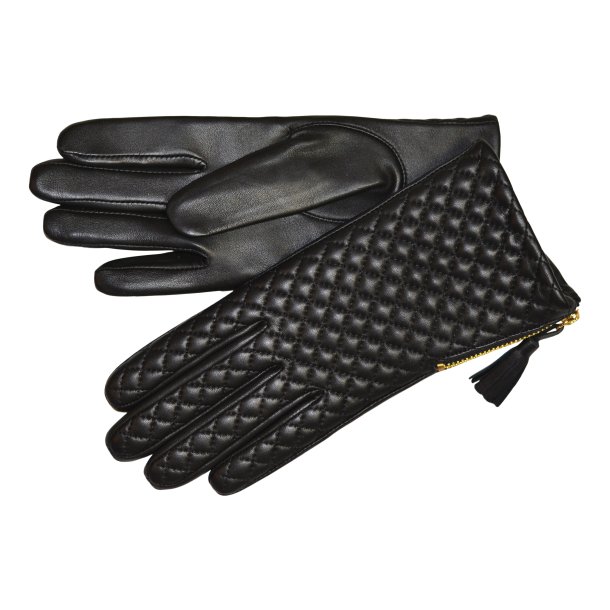 Kashia, Belsac skindhandske i sort med lynls i siden og quilt p forsiden