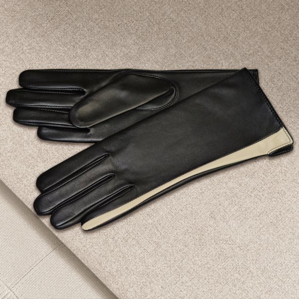 Katalina, Belsac skindhandske i sort med beige kontrast