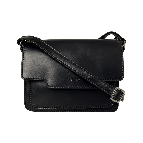 Belsac sort crossbody i bldt lder med flere rum og overslag