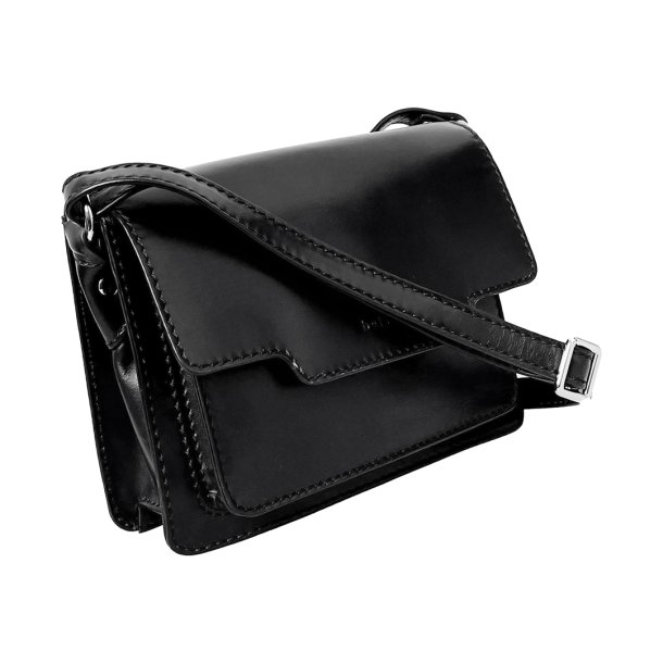 Belsac sort crossbody i bldt lder med flere rum og overslag