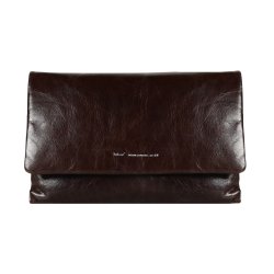 Abelone, Belsac mrkebrun clutch i bldt lder med overslag og lang regulerbar rem