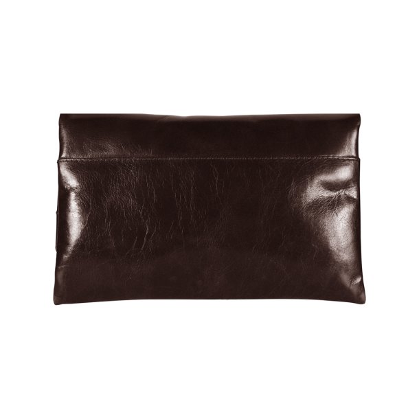 Abelone, Belsac mrkebrun clutch i bldt lder med overslag og lang regulerbar rem
