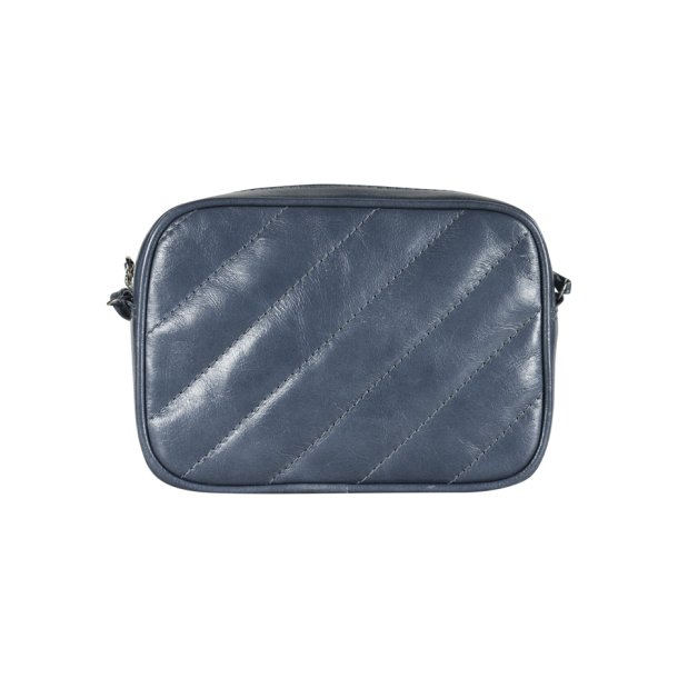 Abira, Belsac lys blå crossbody i skind med lang regulerbar rem og quiltet front