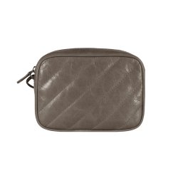 Abira, Belsac taupe crossbody i skind med lang regulerbar rem og quiltet front