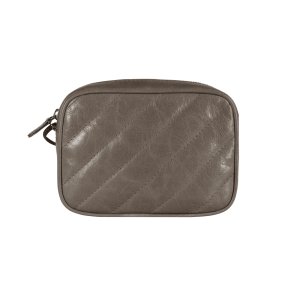 Abira, Belsac taupe crossbody i skind med lang regulerbar rem og quiltet front