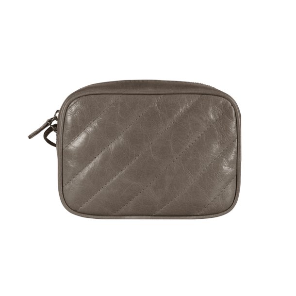 Abira, Belsac taupe crossbody i skind med lang regulerbar rem og quiltet front