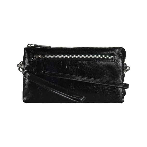 Abby, Belsac clutch i sort med lang rem og flere rum