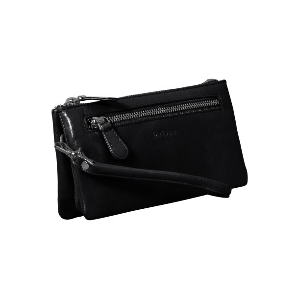 Abby, Belsac clutch i sort med lang rem og flere rum