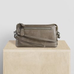 Abby, Belsac clutch i taupe med lang rem og flere rum 
