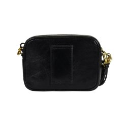 Carli, Belsac sort crossbody i skind med quiltet front med lomme og lang rem