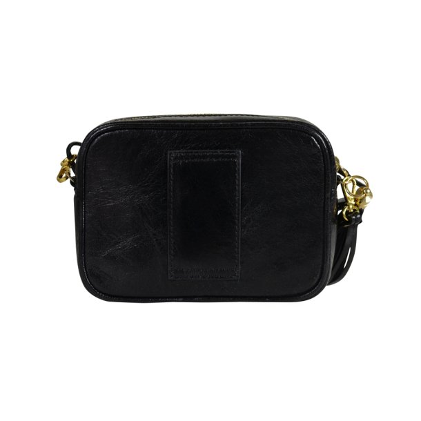 Carli, Belsac sort crossbody i skind med quiltet front med lomme og lang rem