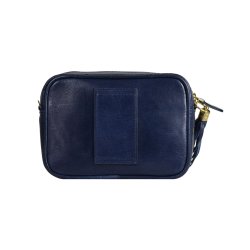 Carli, Belsac bl crossbody i skind med quiltet front med lomme og lang rem