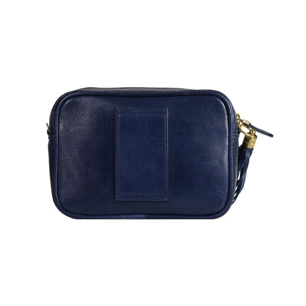 Carli, Belsac bl crossbody i skind med quiltet front med lomme og lang rem