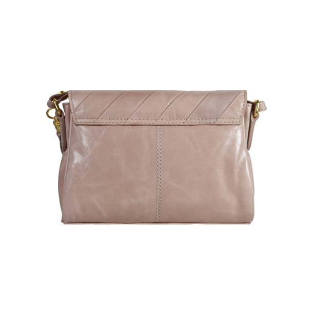 Carlina, Belsac lys rosa crossbody med overslag, fast bund og lang regulerbar rem
