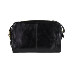 Carola, Belsac sort crossbody i skind med toplynlås, overslag og quiltet front