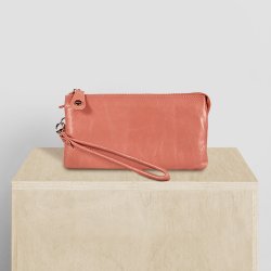Monica, Belsac clutch i koral med flere rum og håndledsrem