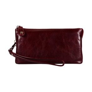 Monica, Belsac clutch i vinr�d med flere rum og h�ndledsrem
