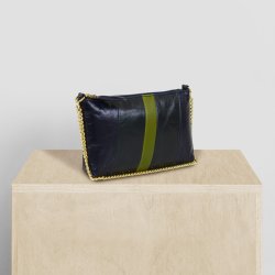Chellie, Belsac blå crossbody/clutch i skind med guldkæde