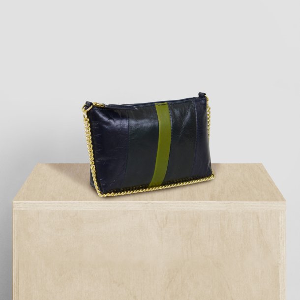 Chellie, Belsac bl crossbody/clutch i skind med guldkde 