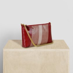 Chellie, Belsac rød skuldertaske/clutch i skind med guldkæde