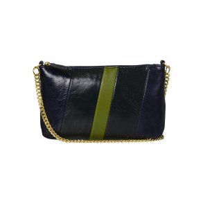 Chellie, Belsac bl� crossbody/clutch i skind med guldk�de 