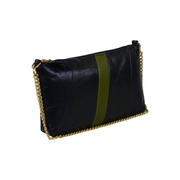 Chellie, Belsac blå crossbody/clutch i skind med guldkæde