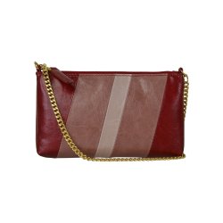 Chellie, Belsac rød skuldertaske/clutch i skind med guldkæde